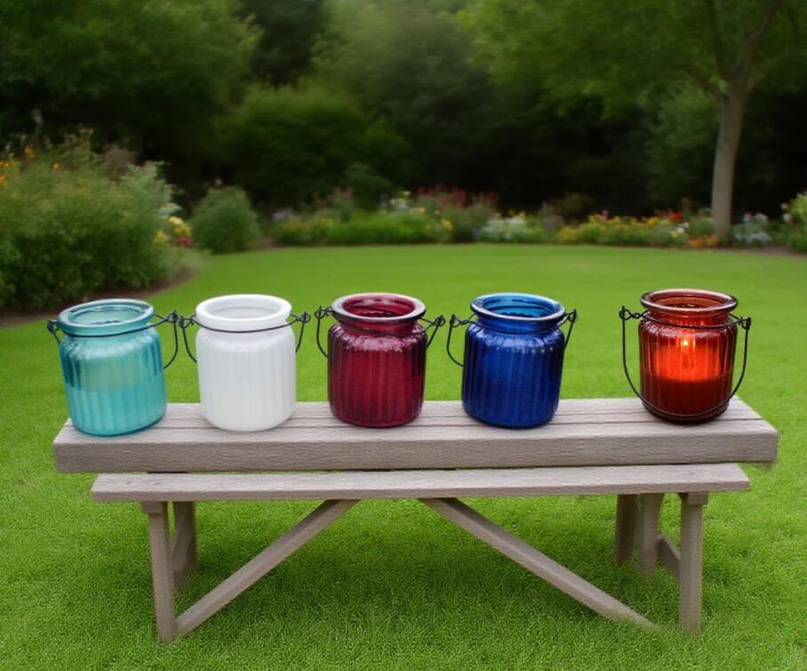 Colored Glass Jar with Metal Handle